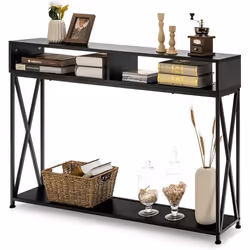 COSTWAY Table Console de Style Industriel 120 x 23 x 79 CM Structure en Acier  Meuble dEntrée Anti-Basculement Noir