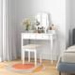 COSTWAY Ensemble Coiffeuse avec Tabouret et Miroir Eclairé Pivotant à 360° 10 Lumières LED à Intensité Variable 4 Tiroirs Blanc