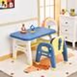 COSTWAY Ensemble Table et Chaise pour Enfants avec Décor Dinosaure Jeux de Construction Plateau de Rangement Plastique Bleu e ...