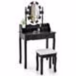 COSTWAY Coiffeuse Table de Maquillage avec Tabouret - Miroir Ovale Rotatif à 360° Ampoule Réglable en 3 Couleurs 4 Tiroirs -  ...