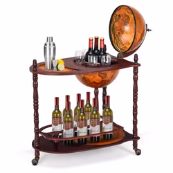 COSTWAY Bar Globe Terrestre Vintage Mappemonde en Bois dEucalyptus avec 3 Roulettes et Style Italien du XVIe Siècle 70 x 45 x ...