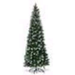 COSTWAY Sapin de Noël Artificiel 220CM Aiguilles en PVC avec Neige 720 Branches Support Métallique Extérieure Vert 39 Pommes  ...