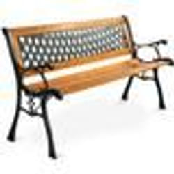 COSTWAY Banc de Jardin Mobilier Extérieur 125 cm en Fonte Siège à Lattes Cadre en Bois Dossier en Plastique Capacité de Charge 210KG