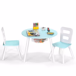 COSTWAY Ensemble Table avec 2 Chaises et Espace de Rangement pour Jouets 3-7 ans Vert