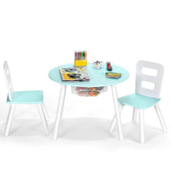 COSTWAY Ensemble Table avec 2 Chaises et Espace de Rangement pour Jouets 3-7 ans Vert