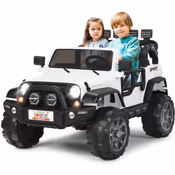 COSTWAY Voiture 4x4 Électrique 12V pour Enfants 3+ Ans 2 Places Télécommande 2.4G Lumières LED et MusiqueBlanc