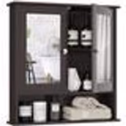COSTWAY Armoire Salle de Bain avec Miroir Meuble Rangement avec 3 Etagères et 2 Portes 565 x 13 x 585 CM Brun