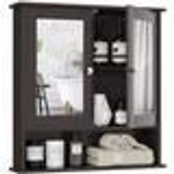 COSTWAY Armoire Salle de Bain avec Miroir Meuble Rangement avec 3 Etagères et 2 Portes 565 x 13 x 585 CM Brun