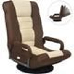 COSTWAY Fauteuil Pliable de Sol Dossier Réglable sur 6 Positions et Base Pivotante à 360° Cadre en Fer Robuste Marron
