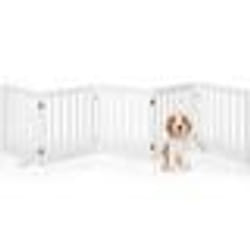 COSTWAY Barrière de Sécurité pour Chien 5 Panneaux avec 2 Pieds de Soutien 254x60 CM Barrière Modulable Pliable pour Animaux Blanc