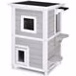 COSTWAY Maison Pour Chat à 2 Niveaux 51 x 51 x 81 CM Niche Pour Chat avec Plafond Ouvrant 3 Sorties et 2 Plate-forme de Saut