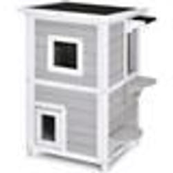 COSTWAY Maison Pour Chat à 2 Niveaux 51 x 51 x 81 CM Niche Pour Chat avec Plafond Ouvrant 3 Sorties et 2 Plate-forme de Saut