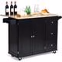 COSTWAY Desserte à Roulettes Service de Cuisine de Roulant avec Plans de Travail Rabattable en Bois Armoire de Rangement Noir