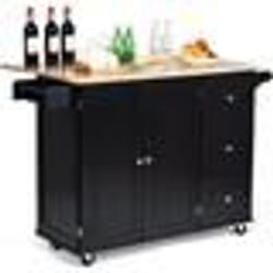 COSTWAY Desserte à Roulettes Service de Cuisine de Roulant avec Plans de Travail Rabattable en Bois Armoire de Rangement Noir