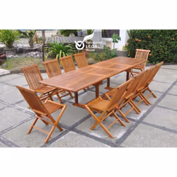 Table de jardin rectangle 10 places et 10 chaises en teck huilé LUBOK, Concept Usine