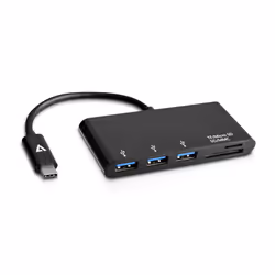 V7 Adaptateur USB-C mâle vers 3 x USB 3.0 femelle, noir, Micro SD, SD/MMC, USB 3.2 Gen 1 (3.1 Gen 1) Type-C, Noir, MMC, Micro ...