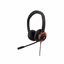 V7 Casque Safesound pour l’enseignement secondaire avec micro, volume max limité, antimicrobien, câble de 2 m, 3,5 mm, Notebook, Chromebook, PC - Noir, rouge