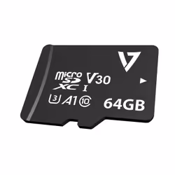 V7 Carte micro SDXC U3 V30 A1 UHD 64 Go classe 10 + adaptateur, 64 Go, MicroSDXC, Classe 10, UHS-III, 95 Mo/s, 30 Mo/s