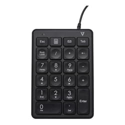 V7 Pavé numérique filaire USB KP350 - 22 touches - Calculatrice, Tabulation, Touches de raccourci de retour arrière - Câble de 6 pieds - USB Type A - Clavier, ordinateur portable - Noir - Chrome OS - Windows - MacOS - Numéro