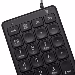 V7 Pavé numérique filaire USB KP350 - 22 touches - Calculatrice, Tabulation, Touches de raccourci de retour arrière - Câble de 6 pieds - USB Type A - Clavier, ordinateur portable - Noir - Chrome OS - Windows - MacOS - Numéro