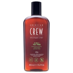 American Crew 3-En-1 Arbre à Thé, Shampooing, Après Shampooing & Gel Douche pour Cheveux et Corps (450ml), Revitalisant et hydratant.