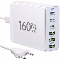 Chargeur USB C - GENERIC - 160W GaN - 6 Ports - Charge Rapide PD - Compatible MacBook iPhone Samsung