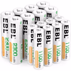 Piles Rechargeables - EBL - Lot de 16PCS - 8AA et 8AAA - Ni-MH 12V - Écologiques et Durables