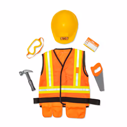 Melissa & Doug PACK CHANTIER COSTUME + ACCESSOIRES, Déguisement, Enfant, Unisexe, Uniforme, Orange, Jaune, 3 an(s)