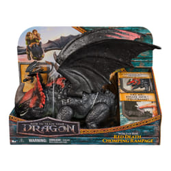 DreamWorks Dragons, How to train Your Dragon, Le monde de Beurk : mâchoire articulée de Red Death, jouet dragon de 28 cm avec figurine Toothless exclusive, à partir de 4 ans