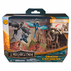 Dreamworks Dragons How to Train Your Dragon, Coffret Chasseur de dragons de 5 figurines avec Catapulte lance-filet d'Harold, jouets pour garçons et filles à partir de 4 ans