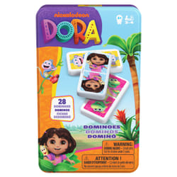 Games, Dominos Dora l'exploratrice avec mini-coffret de rangement portable, jeux pour enfants, jeux Dora l'exploratrice pour les tout-petits, 2 à 4 joueurs, à partir de 4 ans
