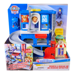 PAW Patrol : Brigade canine, Coffret QG Mission détective avec véhicule de course Brigade canine Chase, figurine articulée Hellinger et figurine chat, jouets pour garçons et filles à partir de 3 ans