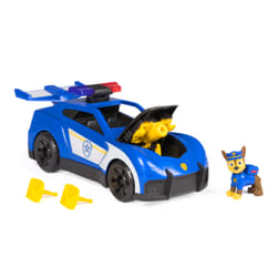 PAW Patrol : Search & Rescue, Voiture de patrouille Chase avec figurine et 2 projectiles, effets sonores et lumineux, lance-projectile caché, jouets pour garçons et filles à partir de 3 ans