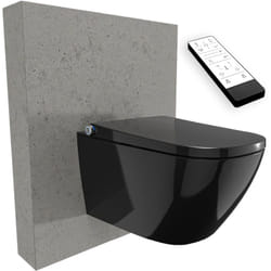 Toilettes Japonaises Noir céramique sans rebord, wc lavant japonais + télécommande, filtre odeurs, séchoir air chaud, rincage 180°, abattant