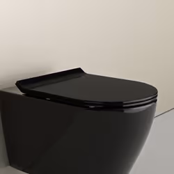UNIVERSEL : Cet abattant WC suspendu noir ultra plat et design en plastique thermodurci U2019 de taille 46,4cm x 35,9cm x 4,9 ...