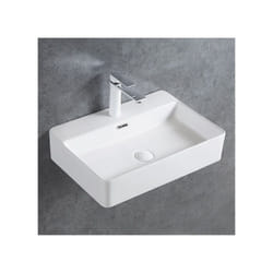 BERNSTEIN - Vasque à poser ou murale en céramique sanitaire KW6146 - 50 x 42 x 12,5 cm - Couleur en option Sans raccord d'écoulement, Blanc brillant