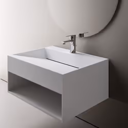 Vasque murale en fonte minérale TWG71 blanc mat - avec espace de rangement La vasque TWG71 en pierre solide de BERNSTEIN avec ...