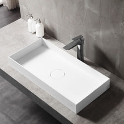 Bernstein - Vasque rectangulaire à poser moderne en fonte minérale salle de bain, bonde non fournie - TWA112 - largeur et couleur au choixBlanc mat,