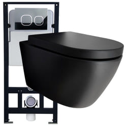 Pack wc complet 43 : wc B-8030R en noir mat et siège à fermeture douce avec élément de pré-mur G3004A et plaque d'actionnement avantModèle verre