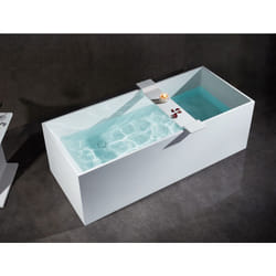 BERNSTEIN - Baignoire autoportante en fonte minérale LUNA STONE - 170 x 72 cm - Blanc - Accessoires en option Sans robinet mitigeur, Sans siphon