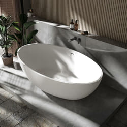 Baignoire îlot ovale moderne en fonte minérale pour salle de bain, isolation thermique - 176x103x55cm - relax - Coloris et options au choix Sans