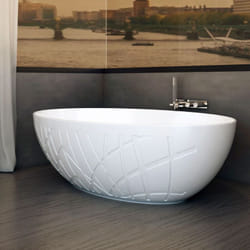 Baignoire îlot ovale à motif en fonte minérale pour salle de bain, isolation thermique - 170x105x55cm - leo - Coloris et options au choixSans robinet