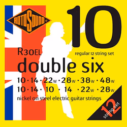 Rotosound Double Six Jeu de 12 cordes pour guitare électrique Nickel Tirant extra light 10-10 14-14 22-10 28-14 38-22 48-28