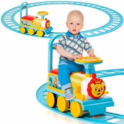 Train Electrique pour Enfants - COSTWAY - Bleu - 16 Accessoires de Rails - Musical et Lumineux