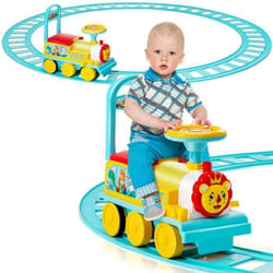 Train Electrique pour Enfants - COSTWAY - Bleu - 16 Accessoires de Rails - Musical et Lumineux