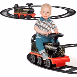 Train Electrique pour Enfants - COSTWAY - Noir - Rail 220cm - Musical et Lumineux