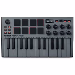 Akai MPK Mini MK3 Grey, 25 touche(s), Boutons, Rotatif, Noir, Noir, USB, 318 mm
