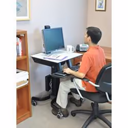 Ergotron WorkFit-C, Single LD Sit-Stand Workstation Noir, Gris Panier multimédia