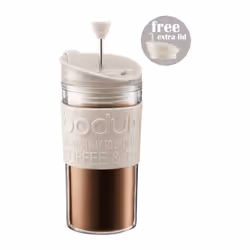 Bodum Travel Press, 0,35 L, Transparent, Blanc, 1 tasses, Plastique, Caoutchouc, Silicone, Acier inoxydable, 80 mm, 90 mm