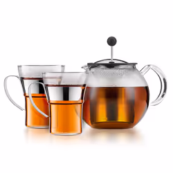 Bodum K1801-16CAR, Service à thé, Chrome, Transparent, Verre borosilicate, Plastique, Silicone, Acier inoxydable, Filtre à in ...